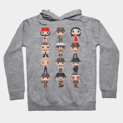 Gray hoodie with illustrated character design, casual style, perfect for everyday wear, soft cotton blend material.