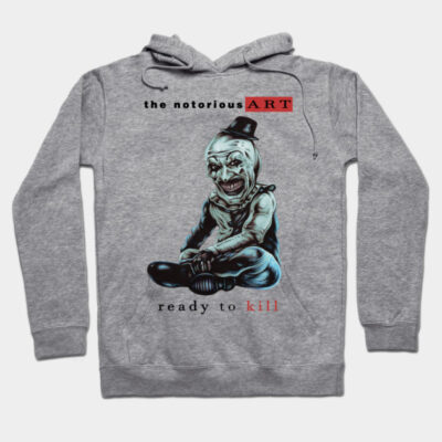 Gray hoodie with edgy art design, featuring "The Notorious Art" text. Comfortable cotton blend, casual wear.