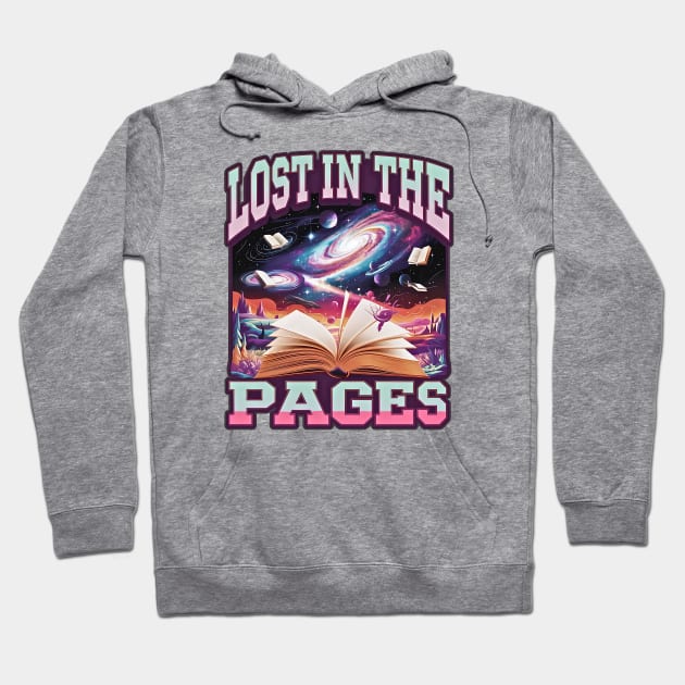 Lost in the Pages Galaxy Bookworm Fantasy Hoodie by TaansCreation