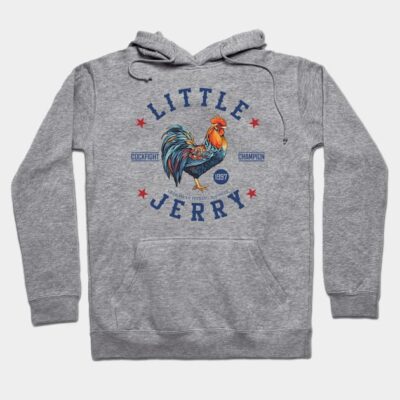 Gray hoodie with colorful rooster print, text design, and drawstring hood. Casual style, cotton blend, unisex.