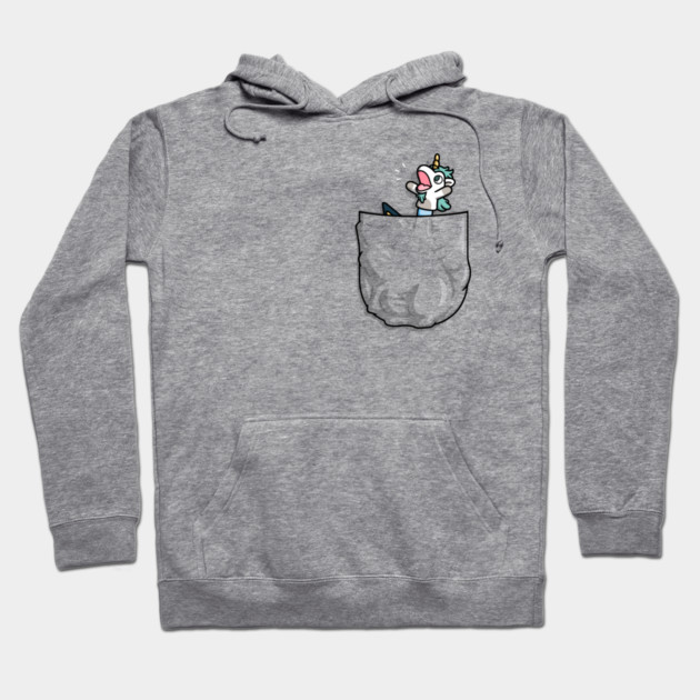 Gray hoodie with illustrated unicorn in pocket, casual style, cotton blend, ideal for everyday wear.