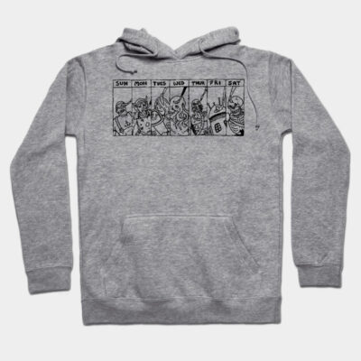 Gray graphic hoodie with days of the week design, casual style, cotton material, perfect for everyday wear.