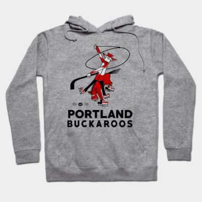 Gray Portland Buckaroos hoodie with red lasso design, casual style, cotton blend, ideal for sports or everyday wear.