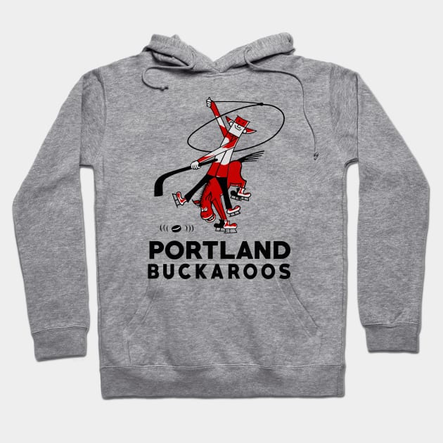 Gray Portland Buckaroos hoodie with red lasso design, casual style, cotton blend, ideal for sports or everyday wear.