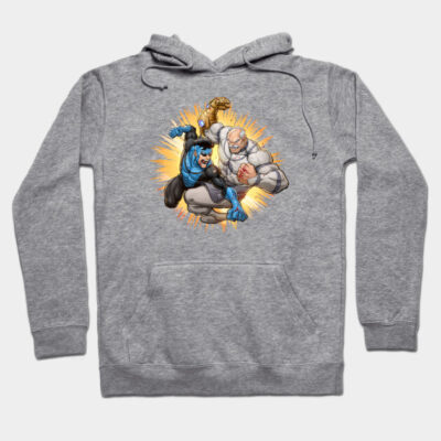 Gray graphic hoodie with superhero design, cotton blend, casual wear, ideal for comic fans, comfortable and stylish.