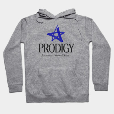 Gray hoodie with blue star design and "PRODIGY" text, made from soft cotton. Casual style for everyday comfort.