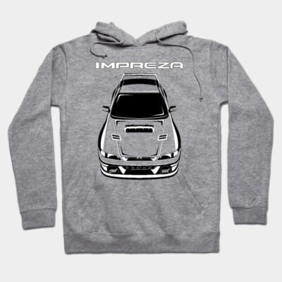 Gray Impreza graphic hoodie, casual style, soft cotton material, perfect for car enthusiasts and everyday wear.