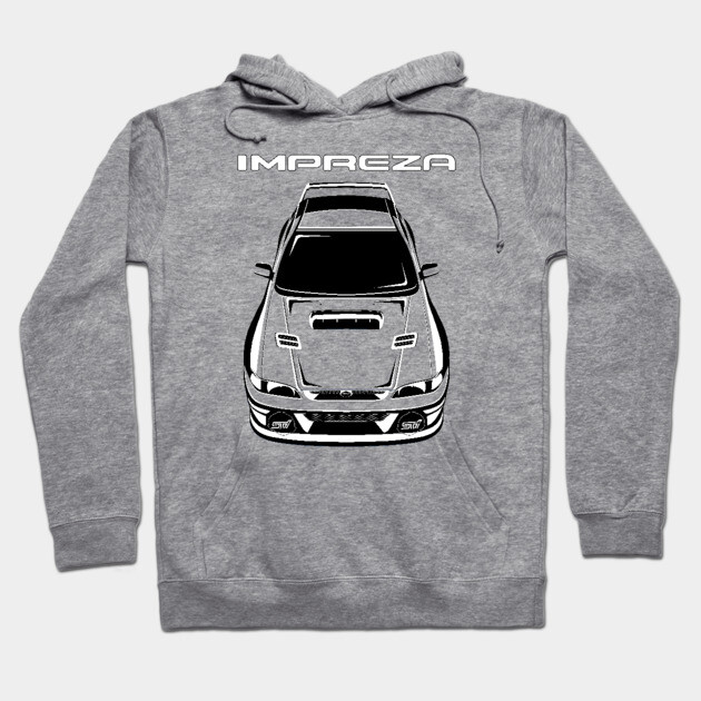 Gray Impreza graphic hoodie, casual style, soft cotton material, perfect for car enthusiasts and everyday wear.