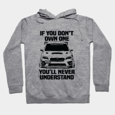 Gray hoodie with black car graphic and text, casual wear, cotton blend, perfect for car enthusiasts.