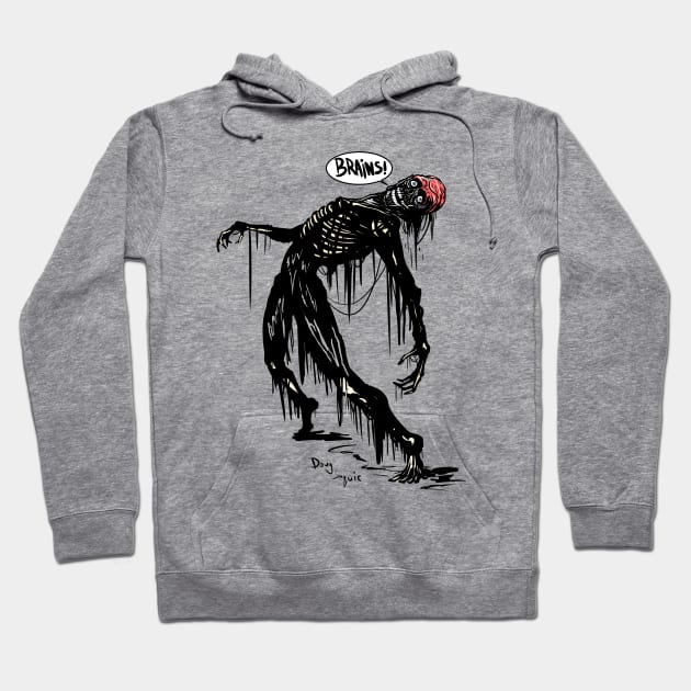 Gray hoodie with a zombie graphic and "Brains" speech bubble, perfect for casual wear or Halloween events.