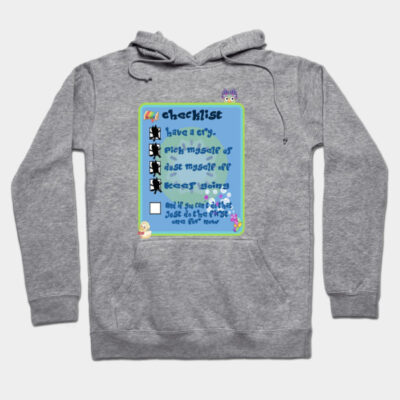 Gray hooded sweatshirt with motivational checklist graphic on front, casual style, soft cotton blend, unisex fit.