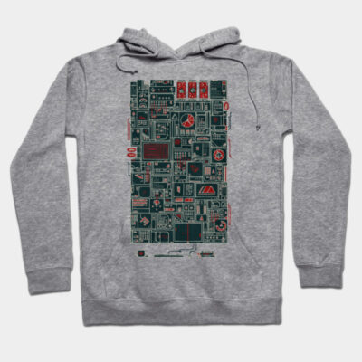 Gray hoodie with a futuristic circuit board design, unisex style, cotton blend, ideal for casual wear or tech enthusiasts.