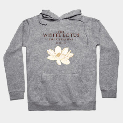Gray hoodie with white lotus print, featuring soft fabric, casual style, ideal for everyday wear and comfort.