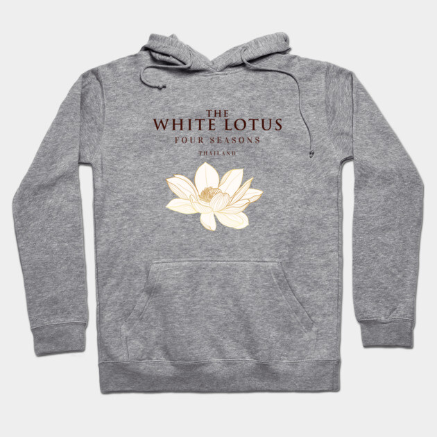 Gray hoodie with white lotus print, featuring soft fabric, casual style, ideal for everyday wear and comfort.
