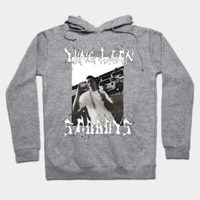 Gray graphic hoodie with bold text design, casual streetwear style, made from soft cotton blend material.