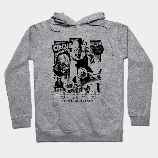 Gray hoodie featuring a horror film graphic print, cozy cotton blend, perfect for casual wear and movie fans.