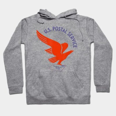 Gray hoodie with red eagle logo, "U.S. Postal Service" text, casual style, cotton blend, front pocket, drawstring hood.