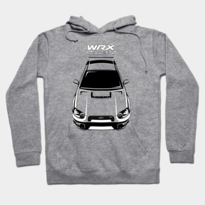 Gray hoodie with WRX Impreza car graphic, casual style, cotton blend, ideal for car enthusiasts and everyday wear.
