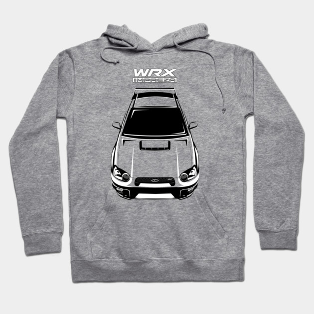 Gray hoodie with WRX Impreza car graphic, casual style, cotton blend, ideal for car enthusiasts and everyday wear.