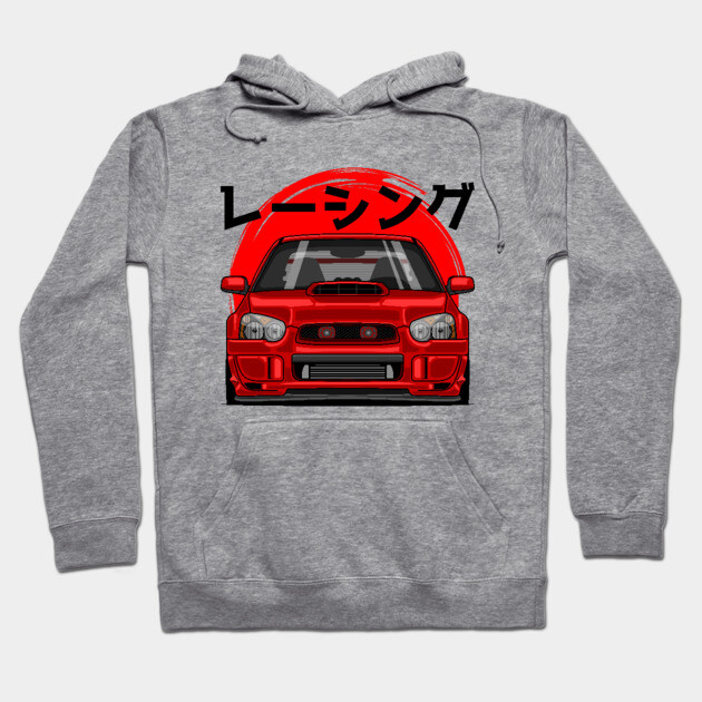 Gray hoodie with a red racing car graphic and Japanese text, ideal for casual wear. Made from soft cotton blend.