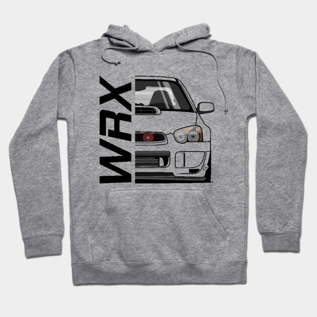 Gray WRX hoodie with car graphic, comfortable cotton blend, casual style, perfect for car enthusiasts.