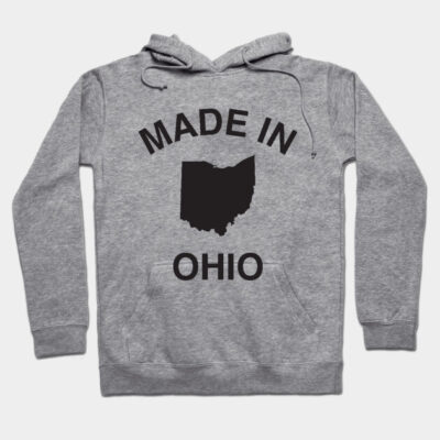 Gray hoodie with "Made in Ohio" print, cotton material, casual style, ideal for everyday wear.