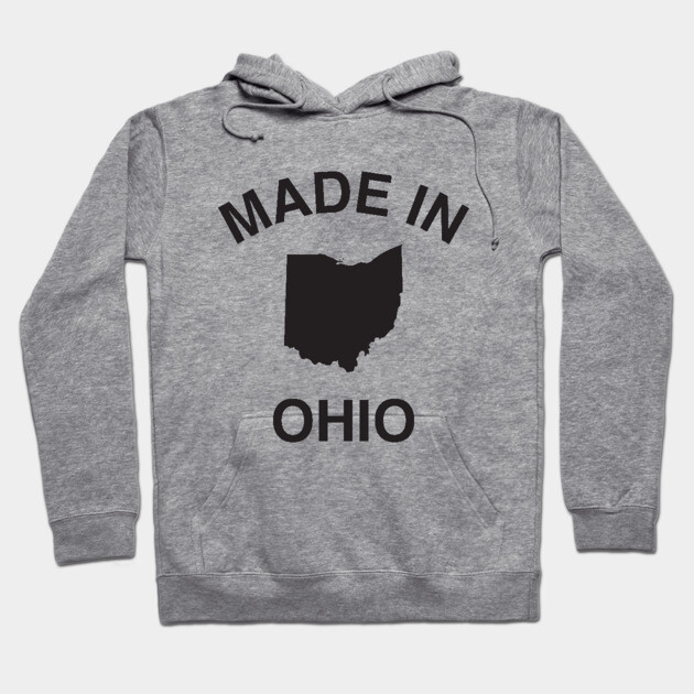Gray hoodie with "Made in Ohio" print, cotton material, casual style, ideal for everyday wear.