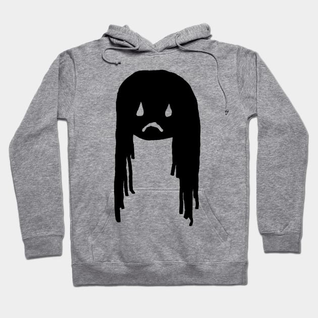 Gray hoodie with black abstract face design, casual style, soft cotton blend, ideal for everyday wear.