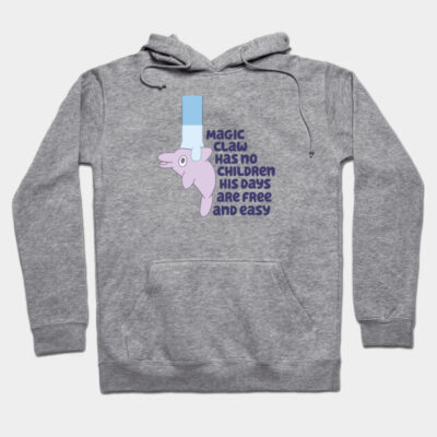 Gray hoodie with whimsical cartoon design and text, cozy casual wear, perfect for cool weather layering.