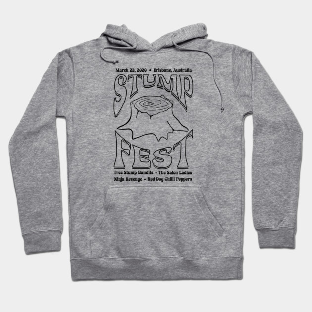 Gray "Stump Fest" hoodie, unisex style, cotton blend, front print design, casual wear, perfect for cool weather.
