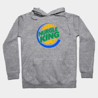 Gray hoodie with "Nurgle King" graphic, featuring a colorful logo design. Perfect for casual wear, soft material.