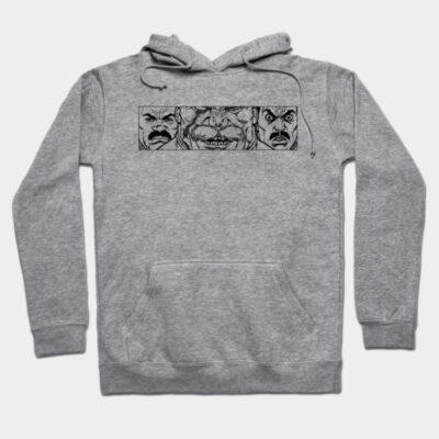 Gray graphic hoodie with artistic black illustration, made from soft cotton, ideal for casual wear and comfort.