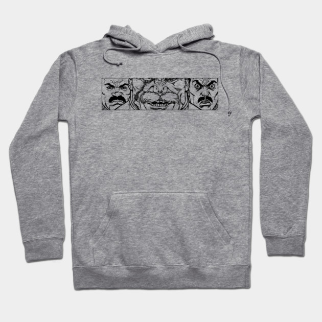 Gray graphic hoodie with artistic black illustration, made from soft cotton, ideal for casual wear and comfort.