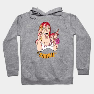 Gray graphic hoodie with colorful horror-themed illustration, perfect for casual wear. Soft cotton blend material.