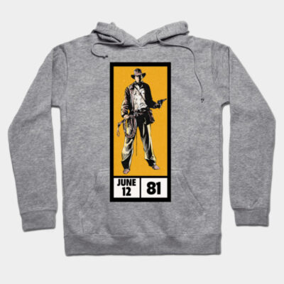 Gray hoodie with retro graphic design, featuring a cowboy illustration. Casual style, perfect for everyday wear.