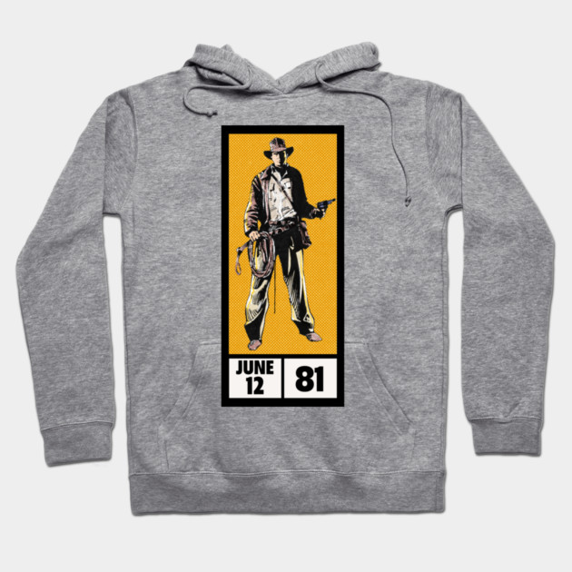 Gray hoodie with retro graphic design, featuring a cowboy illustration. Casual style, perfect for everyday wear.