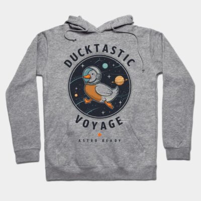 Ducktastic Voyage – Astro Ready Duck in Space Hoodie by Deorbitee