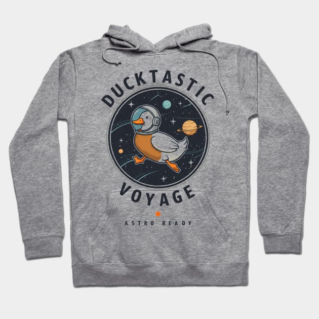 Ducktastic Voyage – Astro Ready Duck in Space Hoodie by Deorbitee