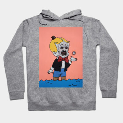 Gray hoodie with vibrant cartoon graphic, featuring a whimsical character design. Perfect for casual wear and cozy days.