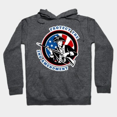 Charcoal gray graphic hoodie with "Protect the 2nd Amendment" design, featuring a patriotic theme. Ideal for casual wear.