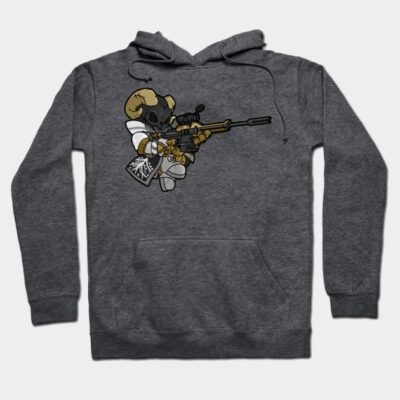 Charcoal gray hoodie with a cartoon character design, featuring a warrior theme. Made from soft, durable cotton blend.