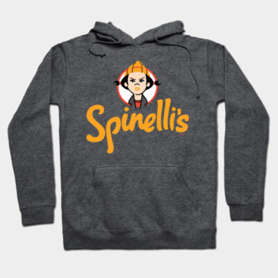 Charcoal gray hoodie with colorful graphic print, featuring bold text design. Cozy cotton blend, perfect for casual wear.