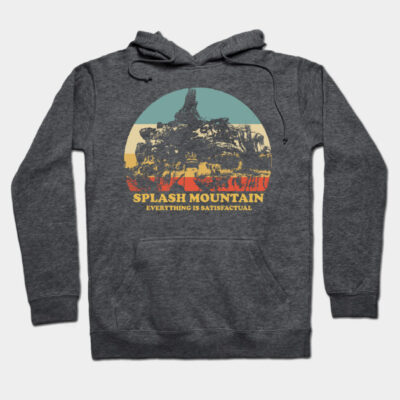 Charcoal gray hoodie with vintage "Splash Mountain" graphic, ideal for casual wear, soft cotton blend material.