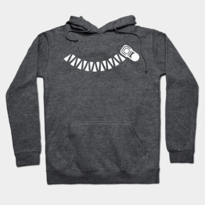 Charcoal gray hoodie with playful zipper graphic, cozy cotton blend, casual wear, unisex style, front pocket.