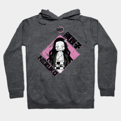Gray anime-themed hoodie with pink graphic design and text, cozy cotton material, casual style, perfect for fans.