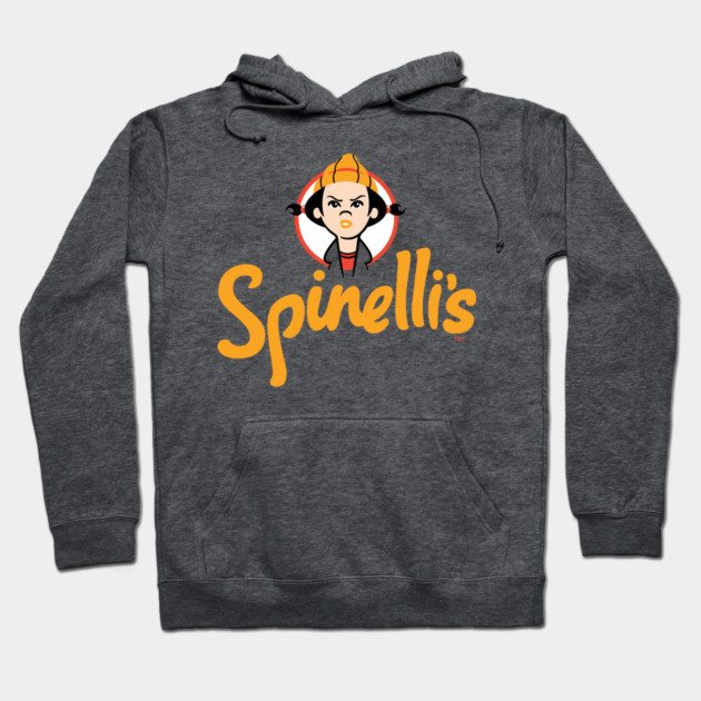Charcoal gray hoodie with colorful graphic print, featuring bold text design. Cozy cotton blend, perfect for casual wear.