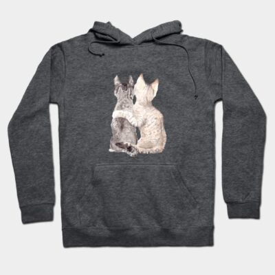Charcoal gray hoodie with cute cat illustration, cozy cotton blend, perfect for casual wear.