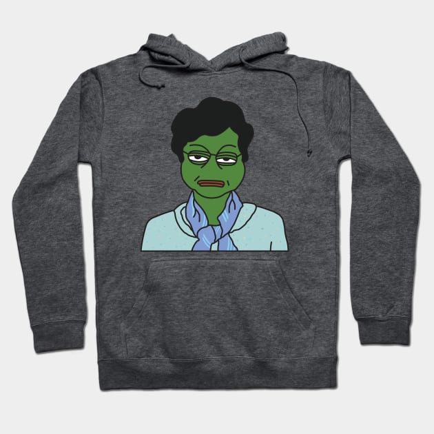 Charcoal gray hoodie with a green cartoon face graphic, featuring a blue scarf design, casual style, unisex fit.
