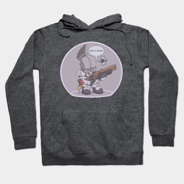 Dark gray hoodie with a knight cartoon design, featuring a playful character holding a weapon. Comfortable cotton blend.