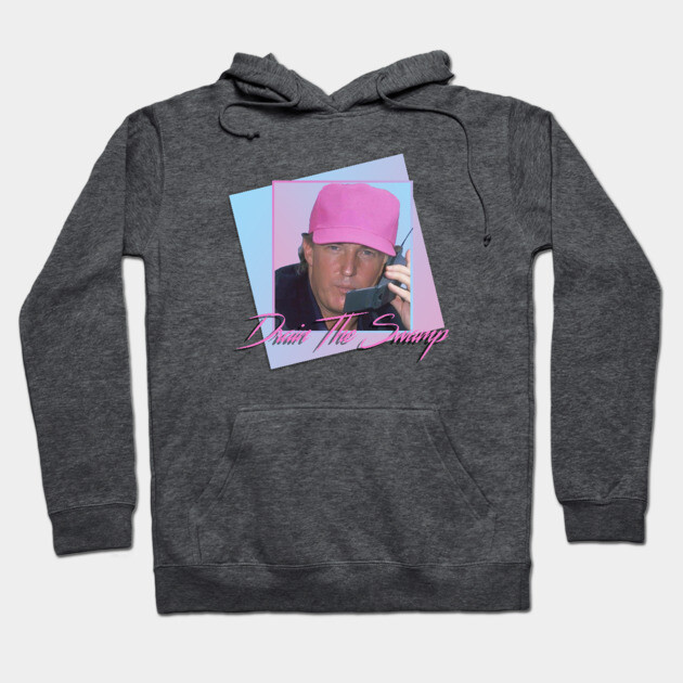 Charcoal gray hoodie with retro graphic design, featuring pink cap and phone. Casual style, comfortable cotton blend.